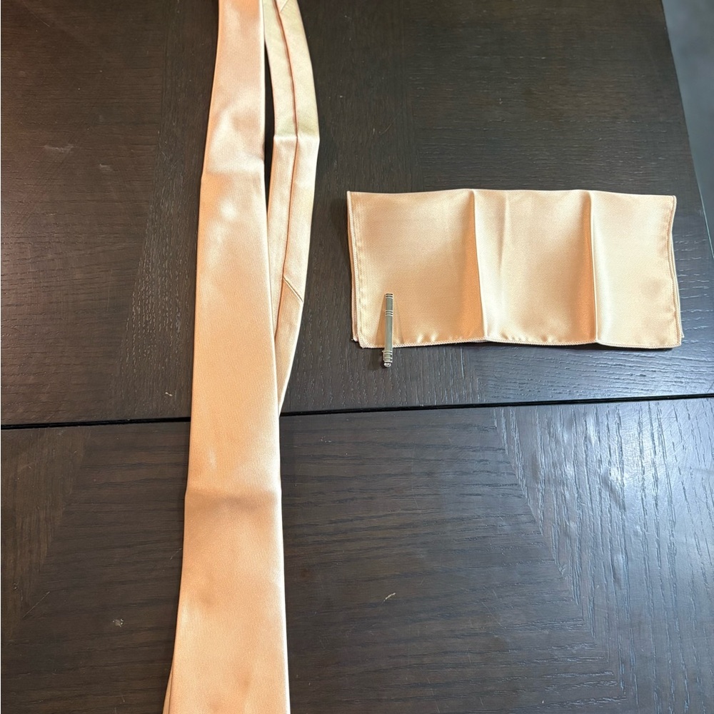 Peach Satin Tie and Pocket Square Set